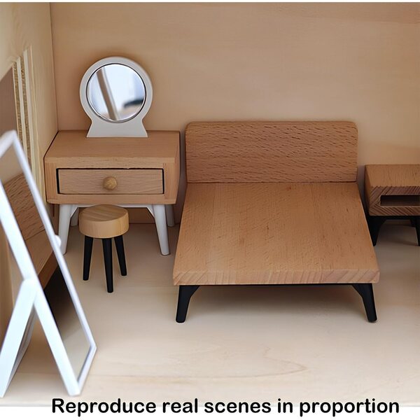 Set mit 5 Miniaturmöbeln für Puppenhäuser im Maßstab 1:12 – Schlafzimmer und Badezimmer YANJIY