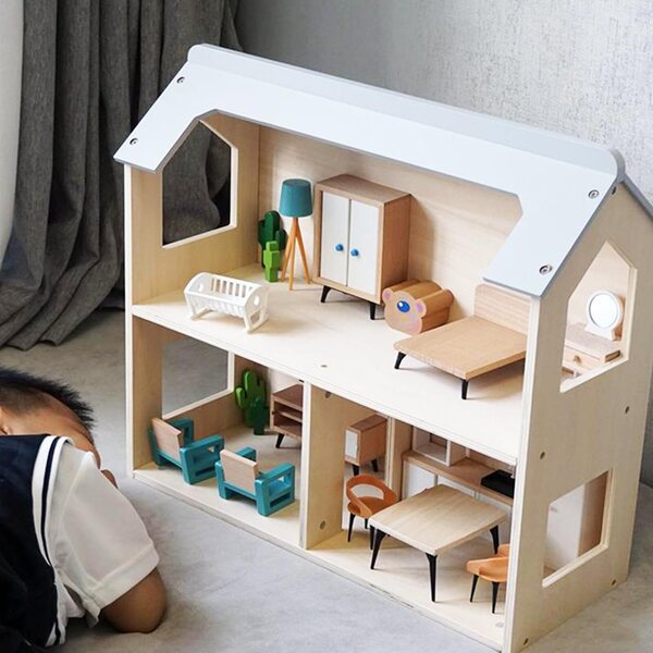 Set mit 5 Miniaturmöbeln für Puppenhäuser im Maßstab 1:12 – Schlafzimmer und Badezimmer YANJIY