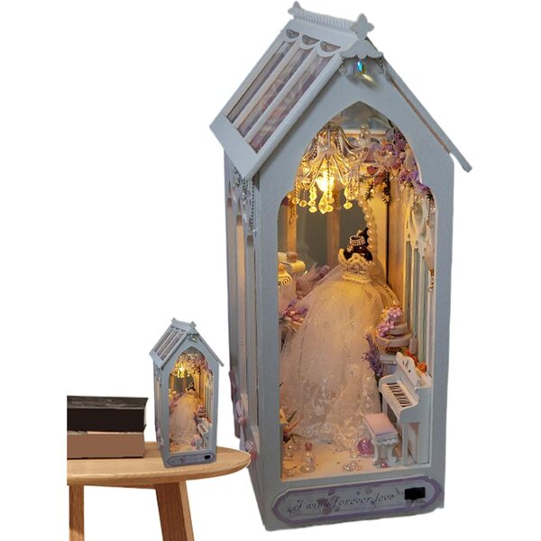 3D-Miniatur-Gewächshaus-Set mit LED-Licht – romantische Bücherregal-Dekoration