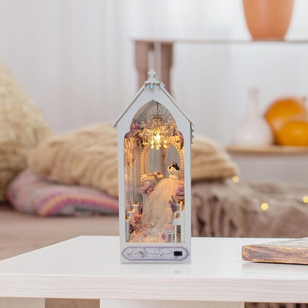 3D-Miniatur-Gewächshaus-Set mit LED-Licht – romantische Bücherregal-Dekoration