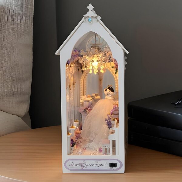 3D-Miniatur-Gewächshaus-Set mit LED-Licht – romantische Bücherregal-Dekoration