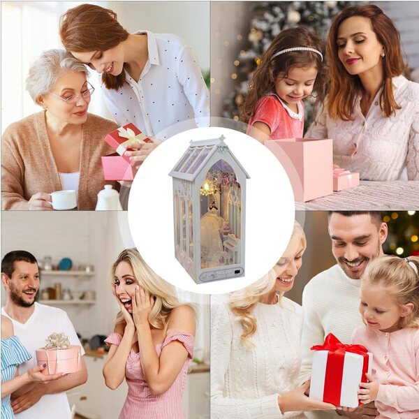 3D-Miniatur-Gewächshaus-Set mit LED-Licht – romantische Bücherregal-Dekoration