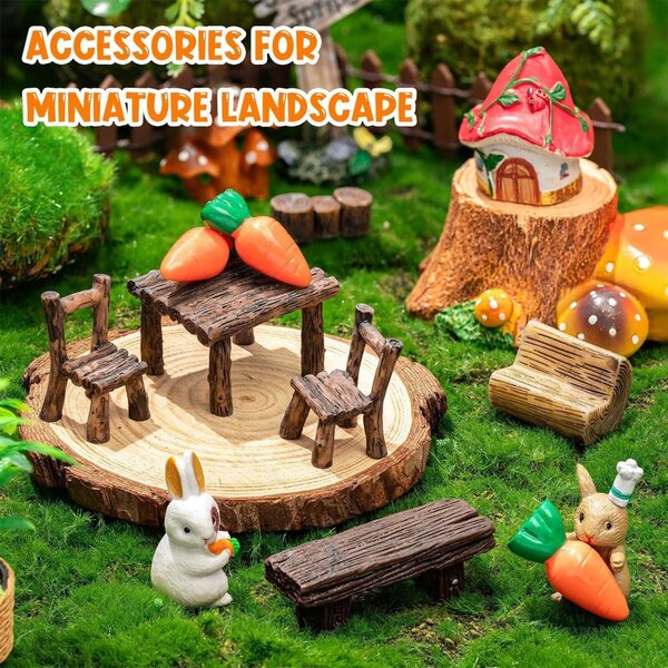 11-teiliges Feengarten-Miniaturmöbelset aus Kunstharz, Tisch und Stühle für das Puppenhaus