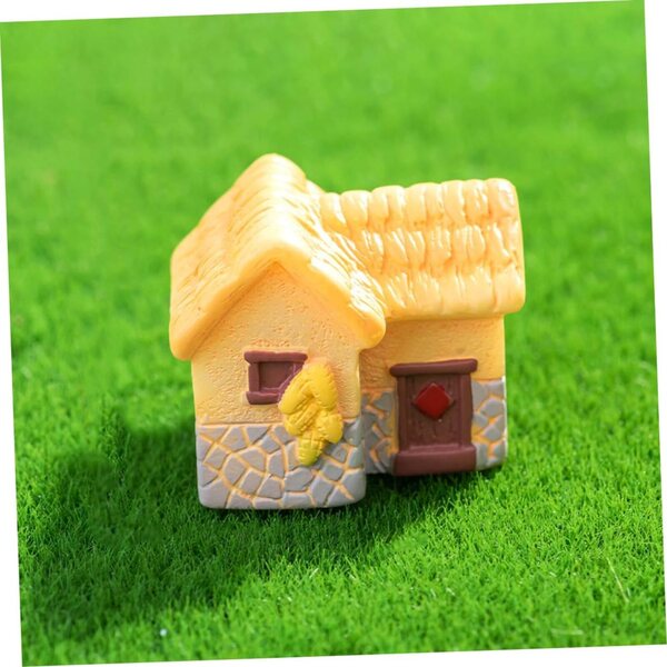Set aus 3 Mini-Vintage-Harzhäusern mit Strohdach – rustikale Gartendekorationen
