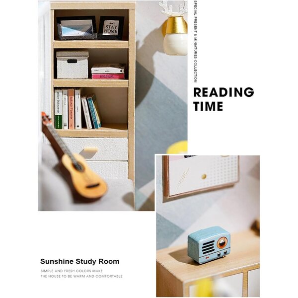 Kit Miniatura Casa Studio Sunshine con LED, Legno e Accessori, Dimensioni Compatte