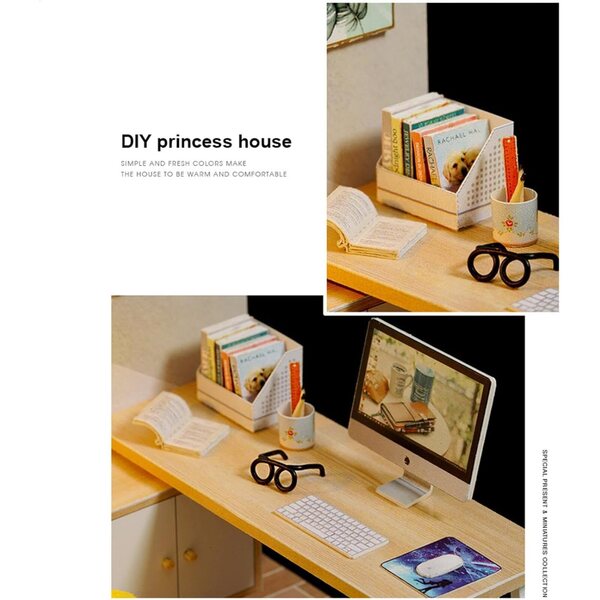 Kit Miniatura Casa Studio Sunshine con LED, Legno e Accessori, Dimensioni Compatte