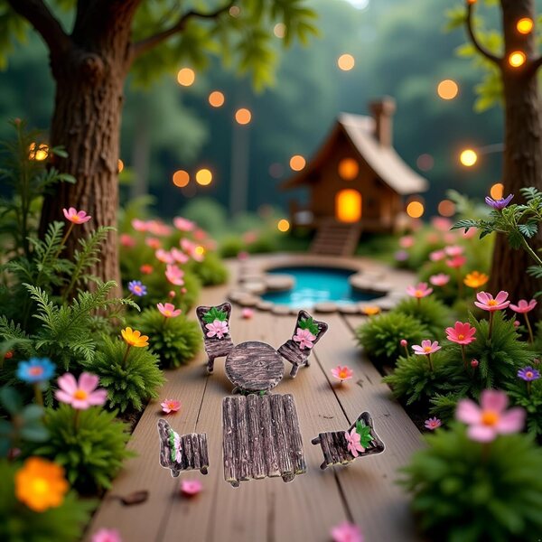 6-teiliges Mini-Tisch- und Stühle-Set für den Feengarten und das Nlinlin-Puppenhaus