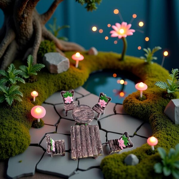 6-teiliges Mini-Tisch- und Stühle-Set für den Feengarten und das Nlinlin-Puppenhaus