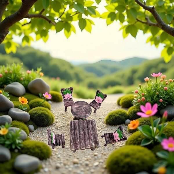 6-teiliges Mini-Tisch- und Stühle-Set für den Feengarten und das Nlinlin-Puppenhaus