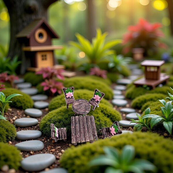 6-teiliges Mini-Tisch- und Stühle-Set für den Feengarten und das Nlinlin-Puppenhaus