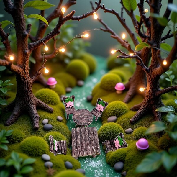 6-teiliges Mini-Tisch- und Stühle-Set für den Feengarten und das Nlinlin-Puppenhaus