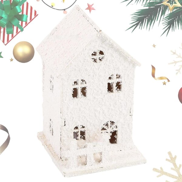 Casetta natalizia in legno a LED | Decorazione luminosa per feste | Mini casa di paese 7x7x8 cm