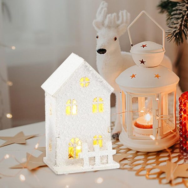 Casetta natalizia in legno a LED | Decorazione luminosa per feste | Mini casa di paese 7x7x8 cm