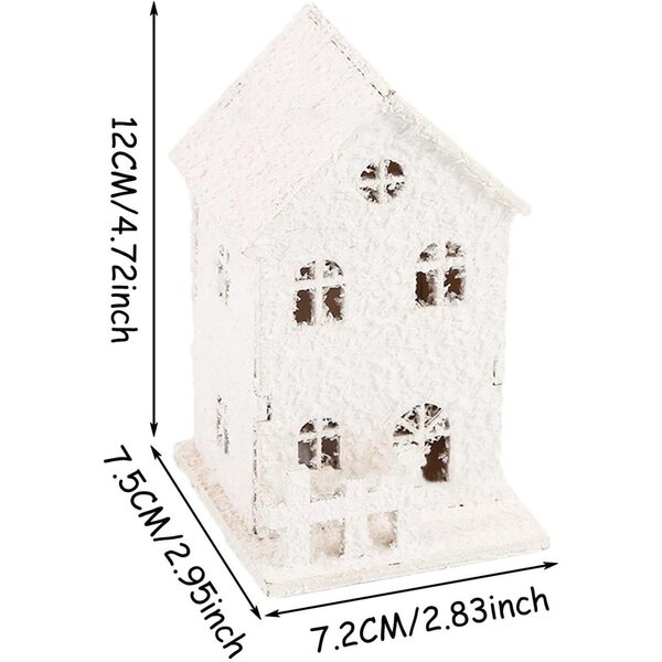 Casetta natalizia in legno a LED | Decorazione luminosa per feste | Mini casa di paese 7x7x8 cm