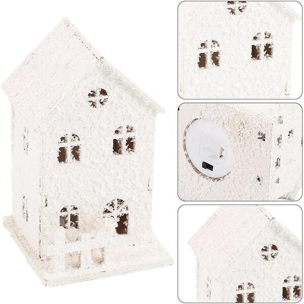 Casetta natalizia in legno a LED | Decorazione luminosa per feste | Mini casa di paese 7x7x8 cm