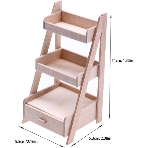 Supporto per fiori in legno 1:12 per casa delle bambole, mini scaffalatura 3 piani Quintrost