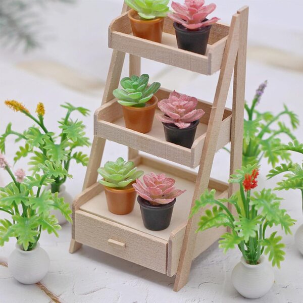 Supporto per fiori in legno 1:12 per casa delle bambole, mini scaffalatura 3 piani Quintrost