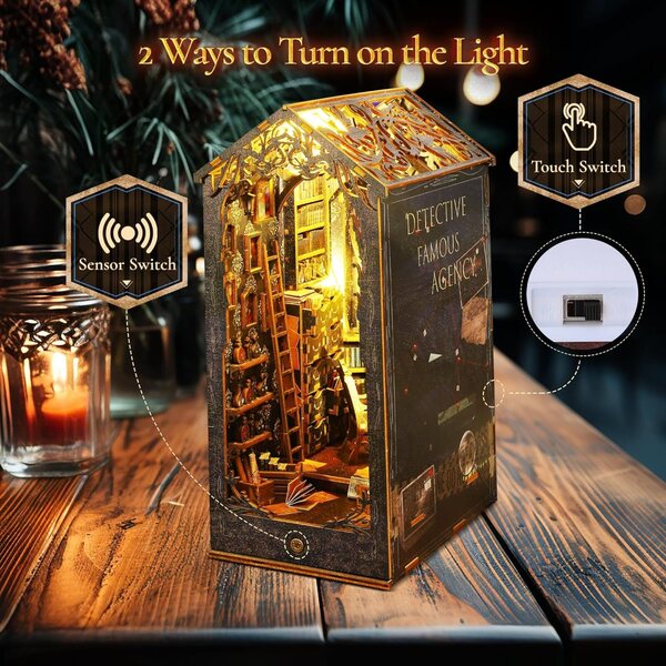 Kit angolo libri miniatura con luci LED per casa delle bambole - bricolage in legno