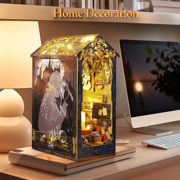 Kit angolo libri miniatura con luci LED per casa delle bambole - bricolage in legno