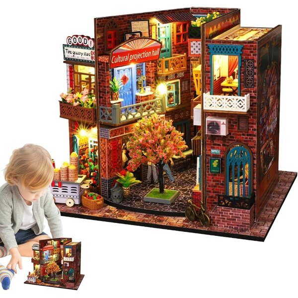 Kit Casa delle Bambole Miniatura con Luci LED e Mobili - Facile da Assemblare