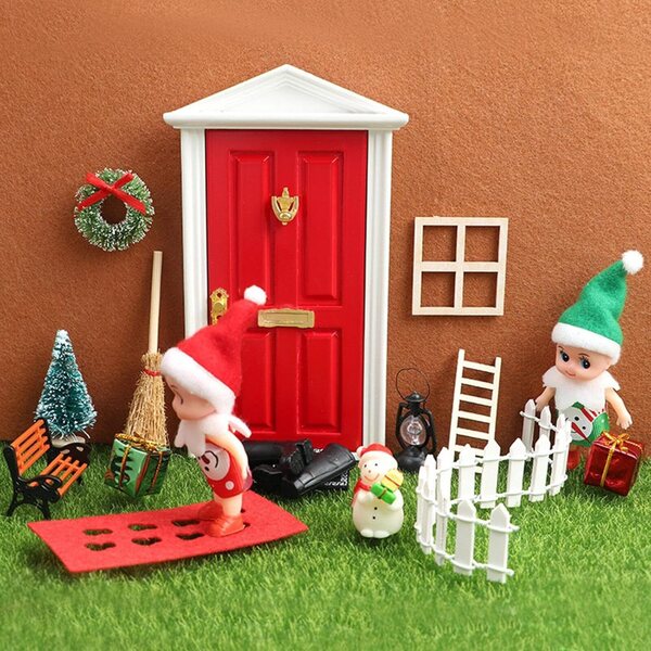 Decorazioni di Natale Miniature in Legno per Casa di Bambole - Kit Accessori Festivi 16x11 cm