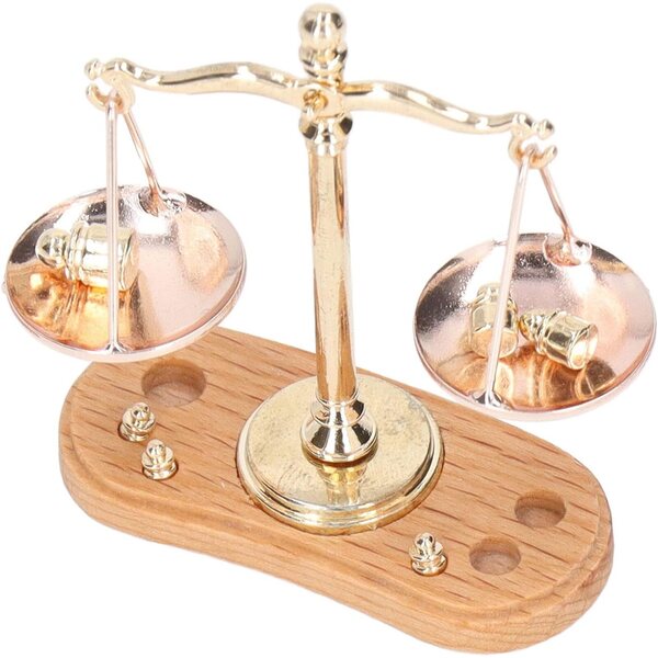 Bilancia Miniatura 1:12 in Legno e Lega per Casa di Bambola, Accessori Decorativi Retro