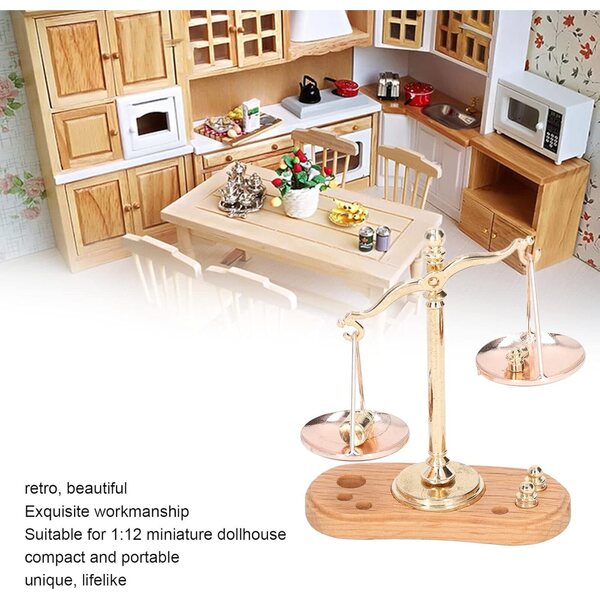 Bilancia Miniatura 1:12 in Legno e Lega per Casa di Bambola, Accessori Decorativi Retro