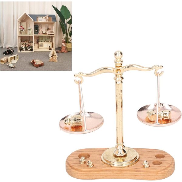 Bilancia Miniatura 1:12 in Legno e Lega per Casa di Bambola, Accessori Decorativi Retro