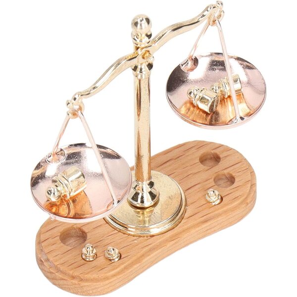 Bilancia Miniatura 1:12 in Legno e Lega per Casa di Bambola, Accessori Decorativi Retro