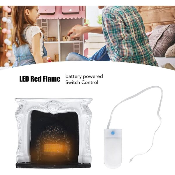 Camino LED in Resina Stile Rococò per Casa di Bambola 1:12 con Interruttore Semplice