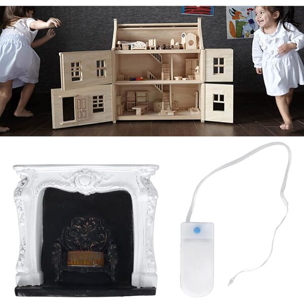 Camino LED in Resina Stile Rococò per Casa di Bambola 1:12 con Interruttore Semplice
