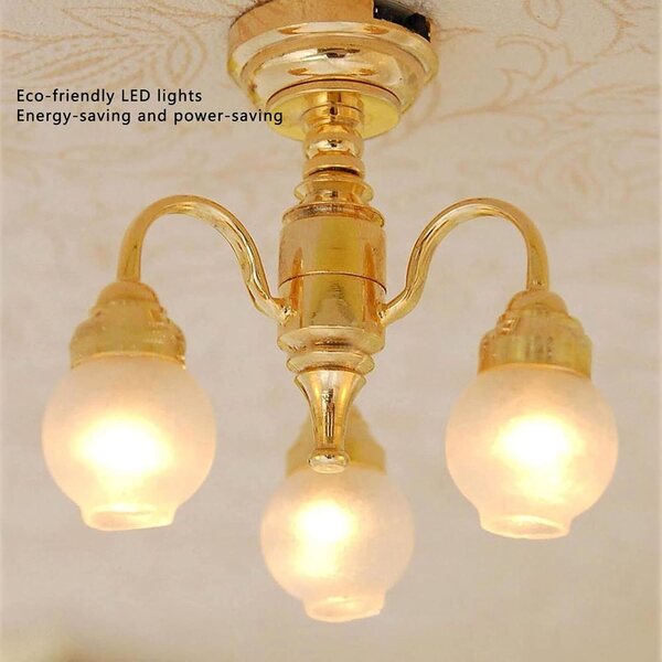 Lustre Miniatura LED a Batterie 1:12, Elegante Plafonnier Dorato per Case delle Bambole