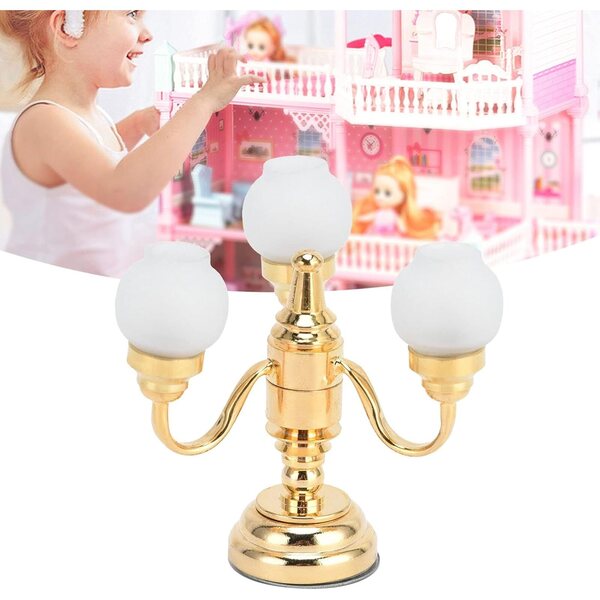 Lustre Miniatura LED a Batterie 1:12, Elegante Plafonnier Dorato per Case delle Bambole