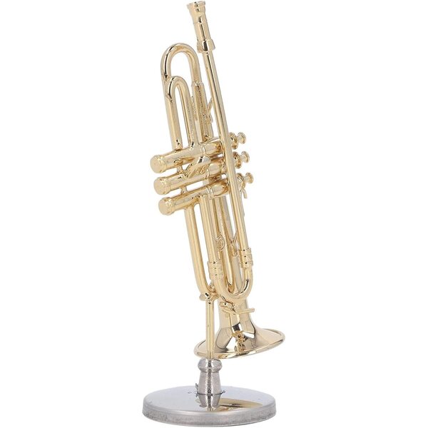 JEOZBM Trompette Miniature in Ottone 9cm con Supporto e Custodia, Decorazione Musicale