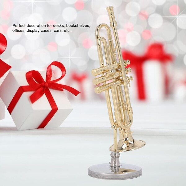 JEOZBM Trompette Miniature in Ottone 9cm con Supporto e Custodia, Decorazione Musicale