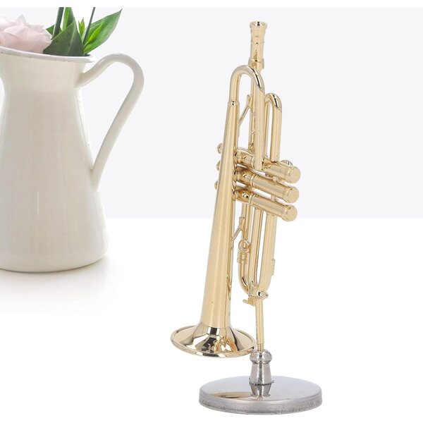 JEOZBM Trompette Miniature in Ottone 9cm con Supporto e Custodia, Decorazione Musicale
