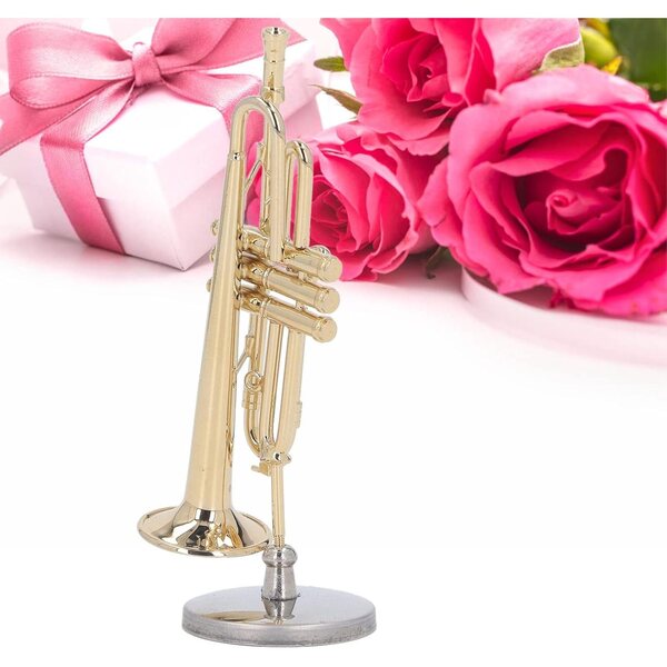 JEOZBM Trompette Miniature in Ottone 9cm con Supporto e Custodia, Decorazione Musicale