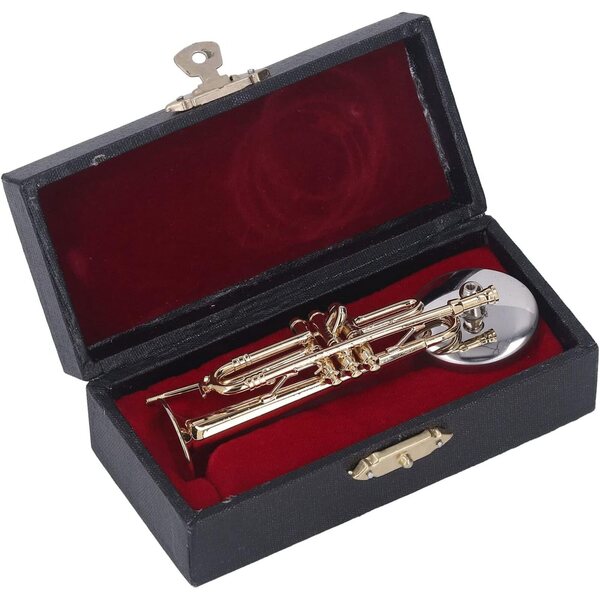 JEOZBM Trompette Miniature in Ottone 9cm con Supporto e Custodia, Decorazione Musicale