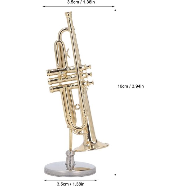 JEOZBM Trompette Miniature in Ottone 9cm con Supporto e Custodia, Decorazione Musicale