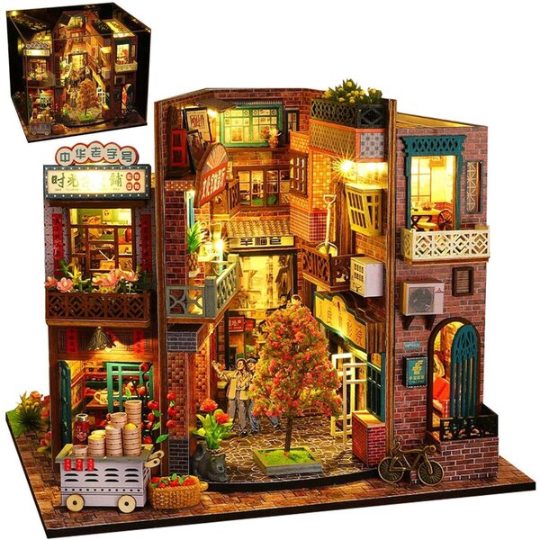 DIY 3D-Holzhaus-Bausatz mit LED und Musikwerk zur Bücherregal-Dekoration
