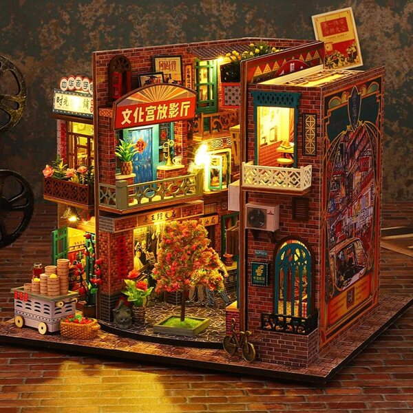 DIY 3D-Holzhaus-Bausatz mit LED und Musikwerk zur Bücherregal-Dekoration