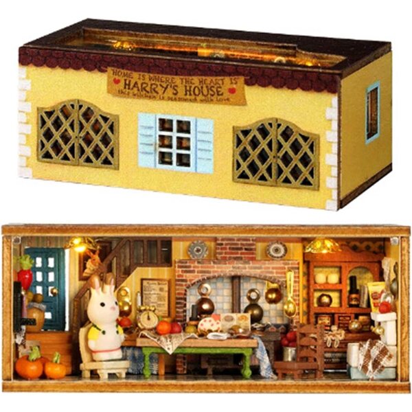 6-in-1 DIY dekoratives LED-Buch-Gewächshaus-Set aus Holz für Puppenhaus