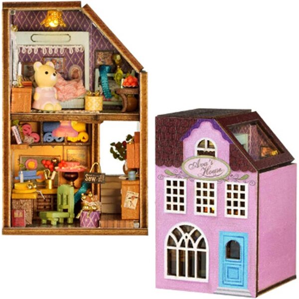 6-in-1-DIY-Miniaturhaus-Bausatz mit LED, Holzgewächshäusern, kreative Dekoration