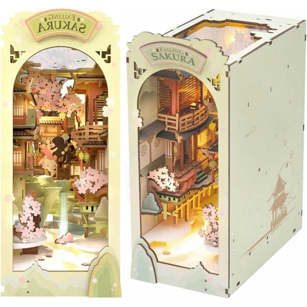 HMLOPX DIY-Kit: 3D-Bücherregal aus Holz mit LED für Puppenhaus
