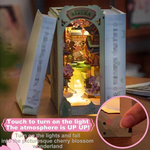 HMLOPX DIY-Kit: 3D-Bücherregal aus Holz mit LED für Puppenhaus