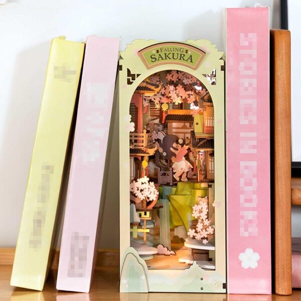 HMLOPX DIY-Kit: 3D-Bücherregal aus Holz mit LED für Puppenhaus