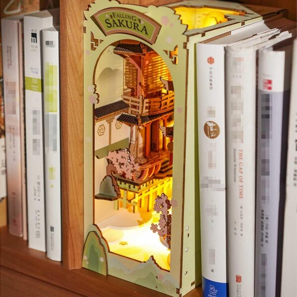 HMLOPX DIY-Kit: 3D-Bücherregal aus Holz mit LED für Puppenhaus