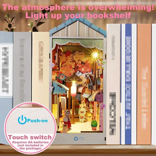 DIY-Kit 3D-Puppenhaus-Buchstütze mit LED, Miniatur-Dekoration HMLOPX