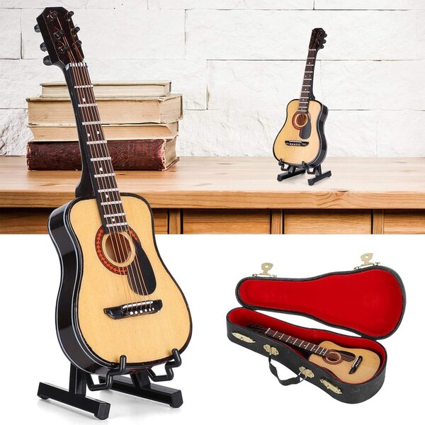 Modello Miniatura di Chitarra in Legno 15 cm Decorazione e Collezione Artigianale