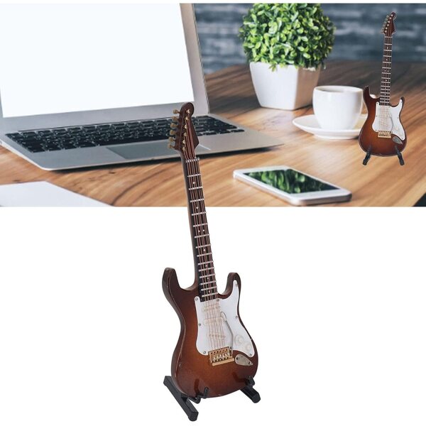 Miniatura chitarra elettrica in legno tilleul 7,1" con supporto e custodia
